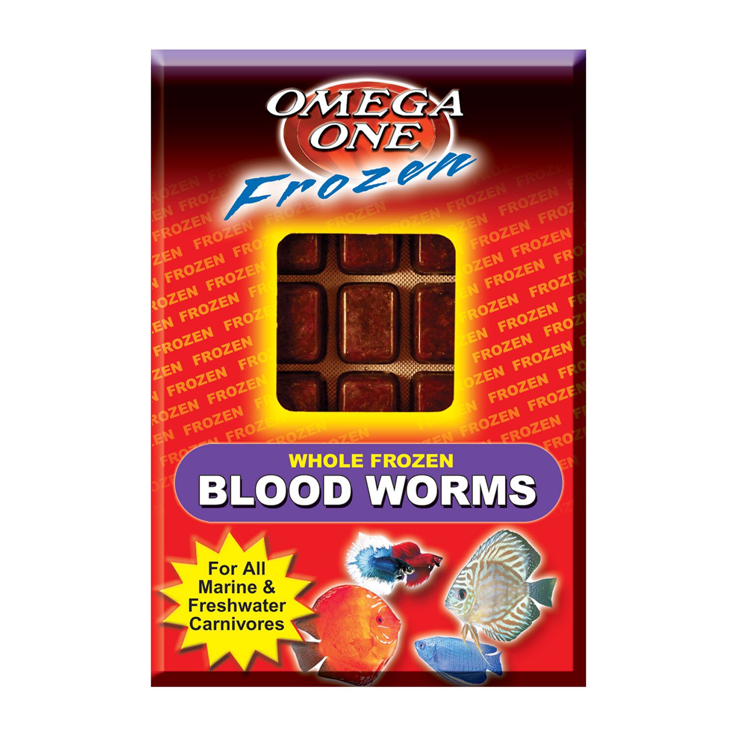 Omega One Whole Frozen Bloodworm Cube Pack Fish Food, 7-Oz