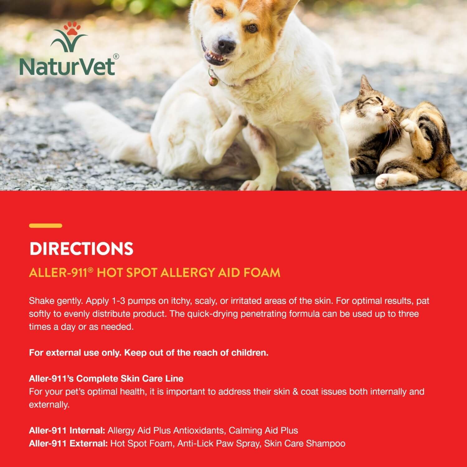 Naturvet Aller-911 Hot Spot Foam For Dogs & Cats, Allergy Aid Plus Aloe Vera