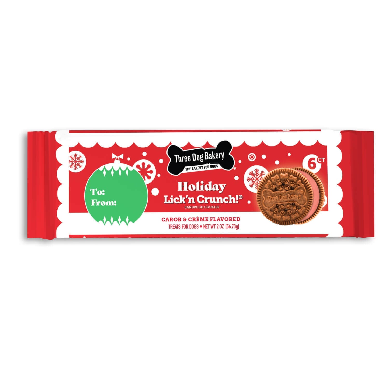 Three Dog Bakery Holiday Lick 'N Crunch Premium Treats For Dogs, Carob & Cream Flavor