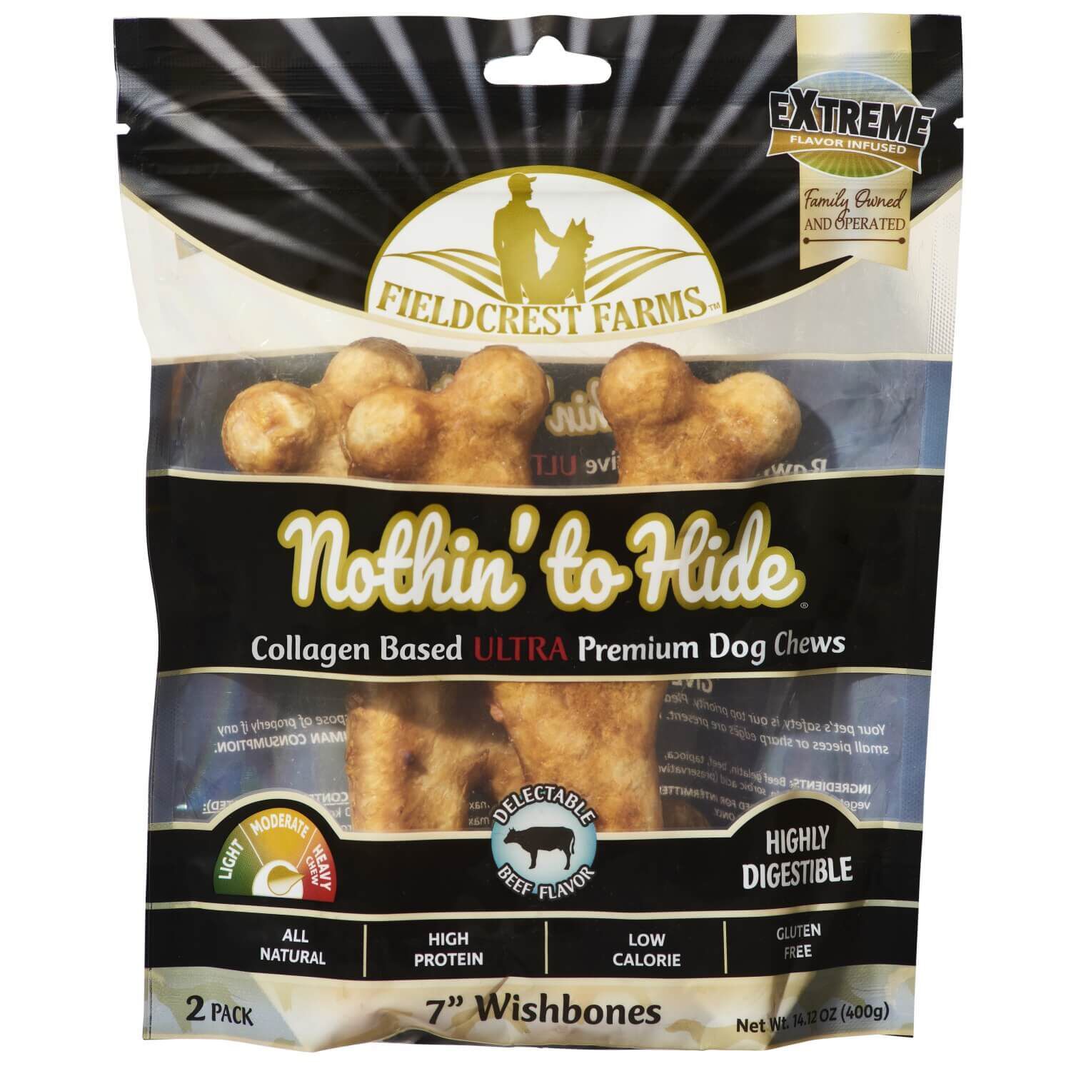 Nothin' To Hide Collagen Based Ultra Wishbone Dog Treats, 7" Beef Flavor Chews, 2 Count