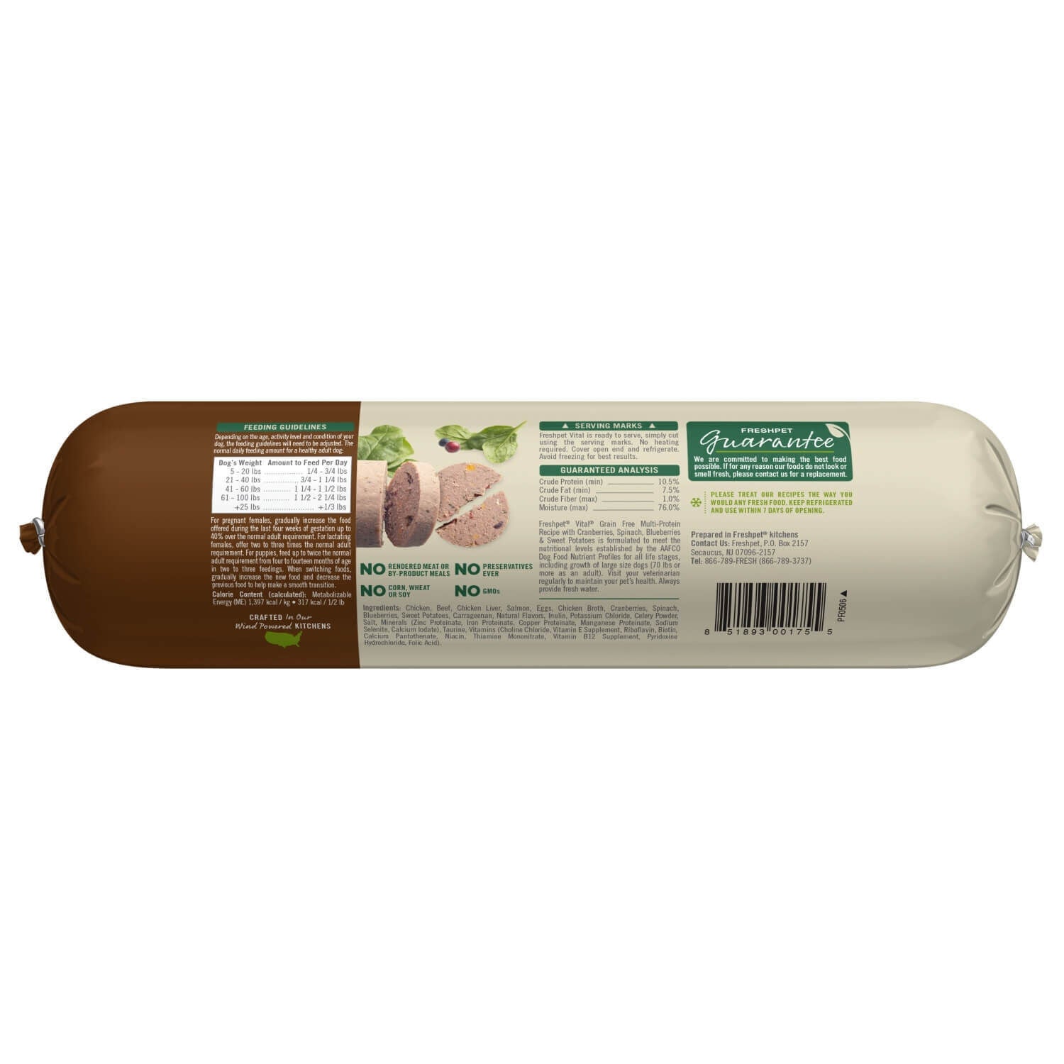 Freshpet Vital Grain Free Fresh Dog Food, Multi-Protein Recipe, 2-Lb Roll