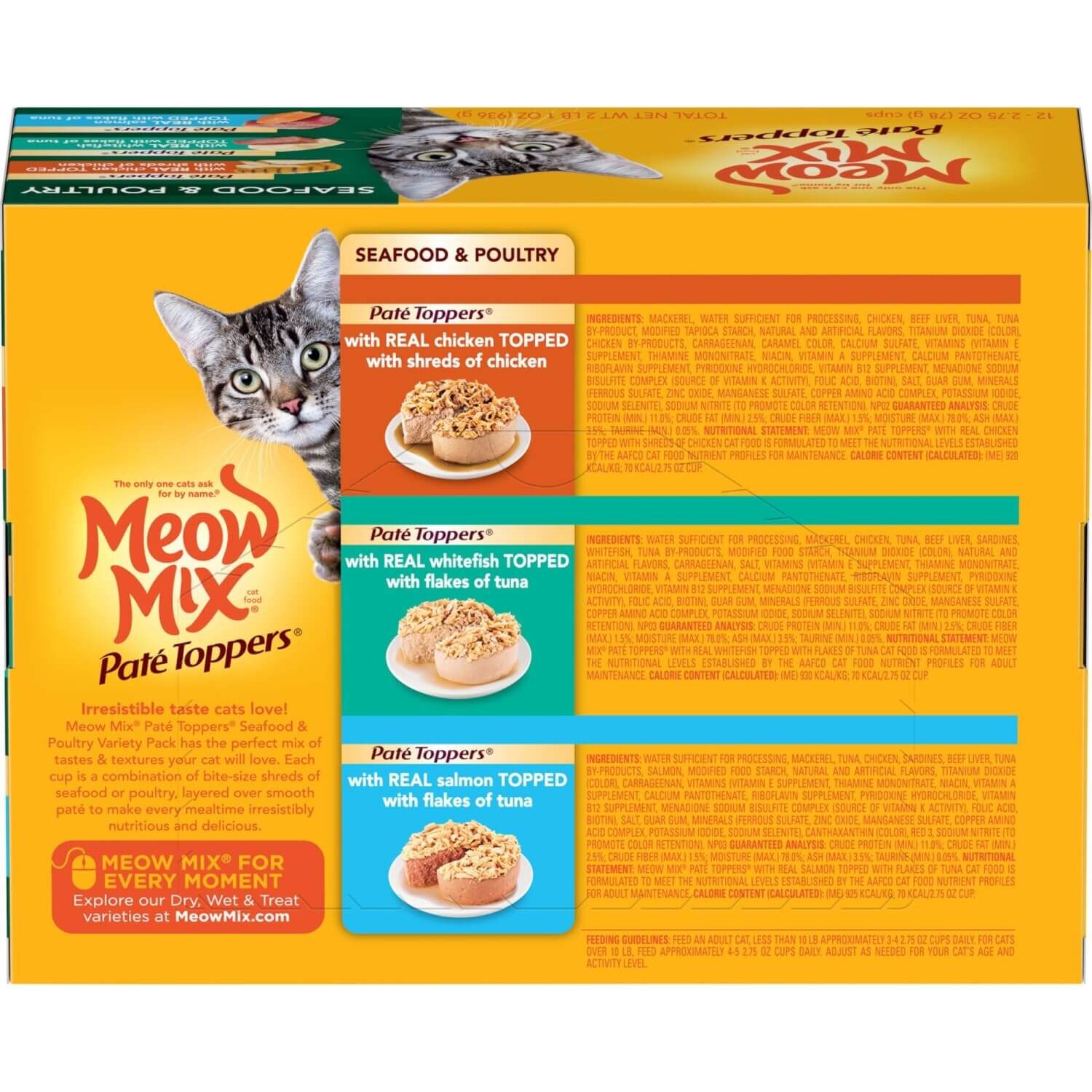 Meow Mix Pate Toppers Seafood And Poultry Recipe Wet Cat Food Variety Pack, 12-2.75Oz Cups