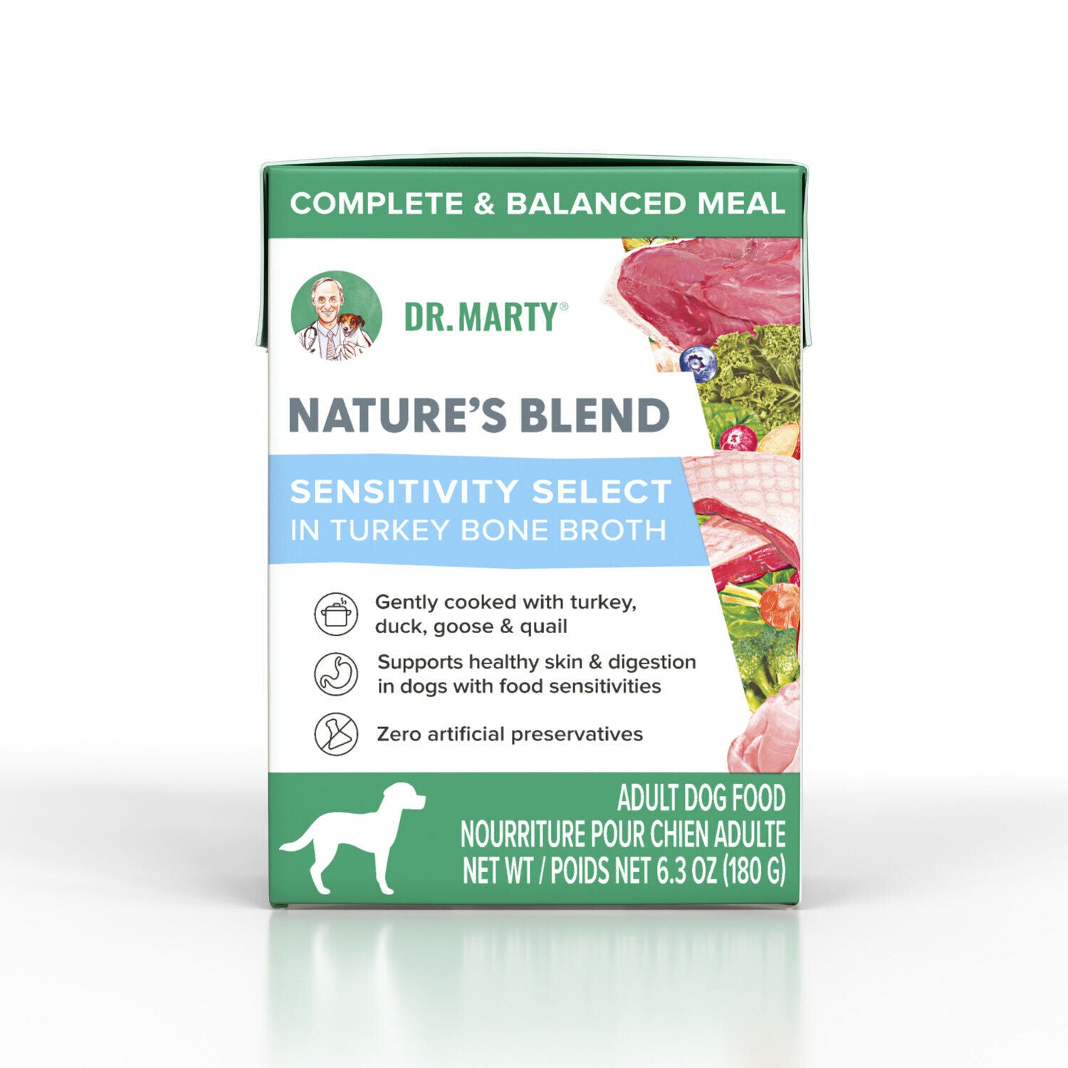 Dr. Marty Nature's Blend Sensitivity Select In Turkey Bone Broth Wet Dog Food, 6.3-Oz Pack Of 12