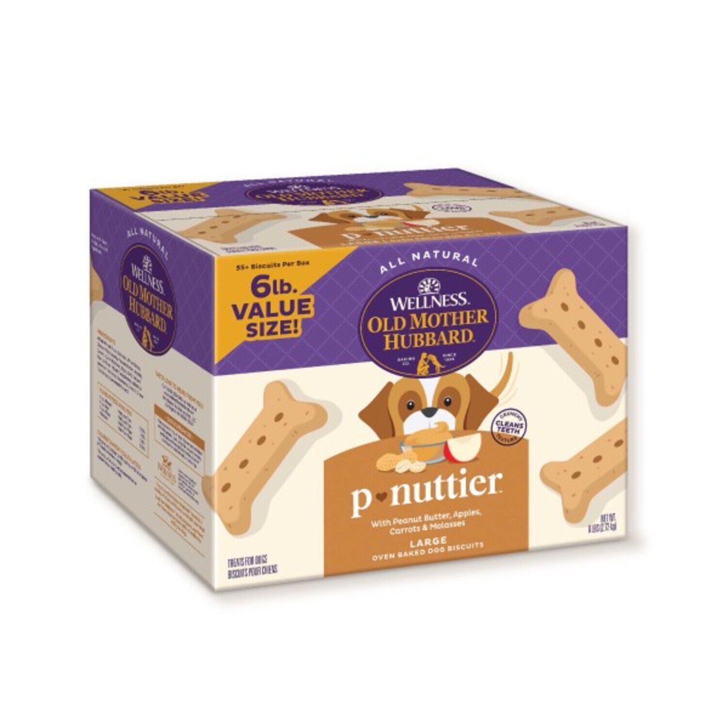 Old Mother Hubbard Wellness P-Nuttier Value Box Natural Large Oven-Baked Biscuits Dog Treats, 6Lb
