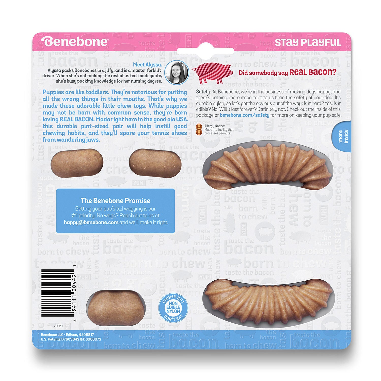 Benebone Puppy Pack Dental Chew & Wishbone Dog Chew Toys, Bacon Extra Small, 2-Pk