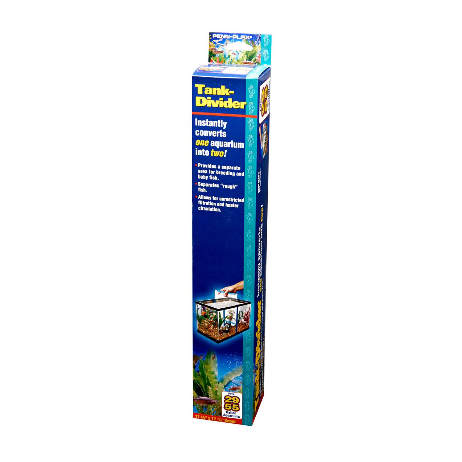 Penn-Plax Fish Aquarium Tank Divider Clear/Blue 29/59 Gallon , 11.37" X 17.5"