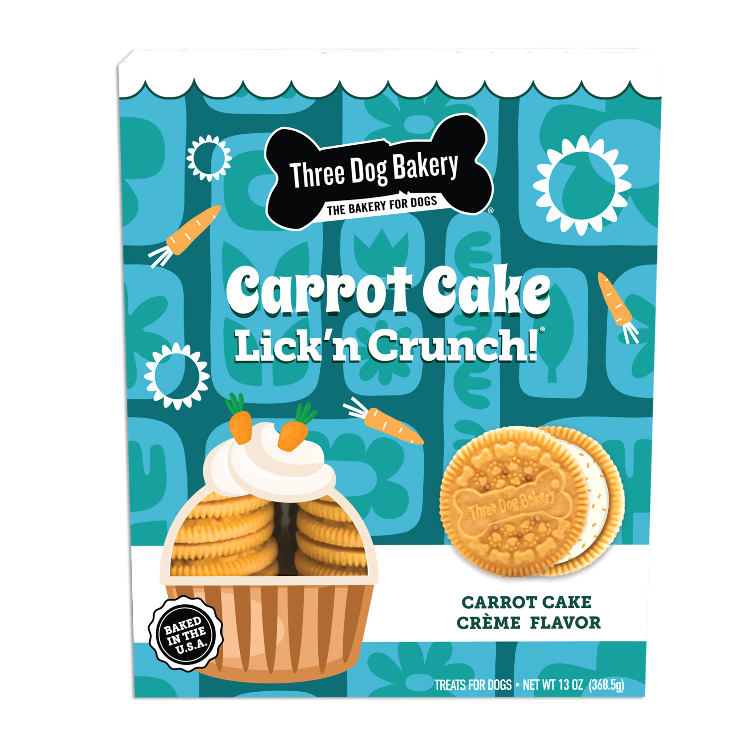 Three Dog Bakery Carrot Cake Lick'n Crunch Cookie Dog Treats, 13Oz