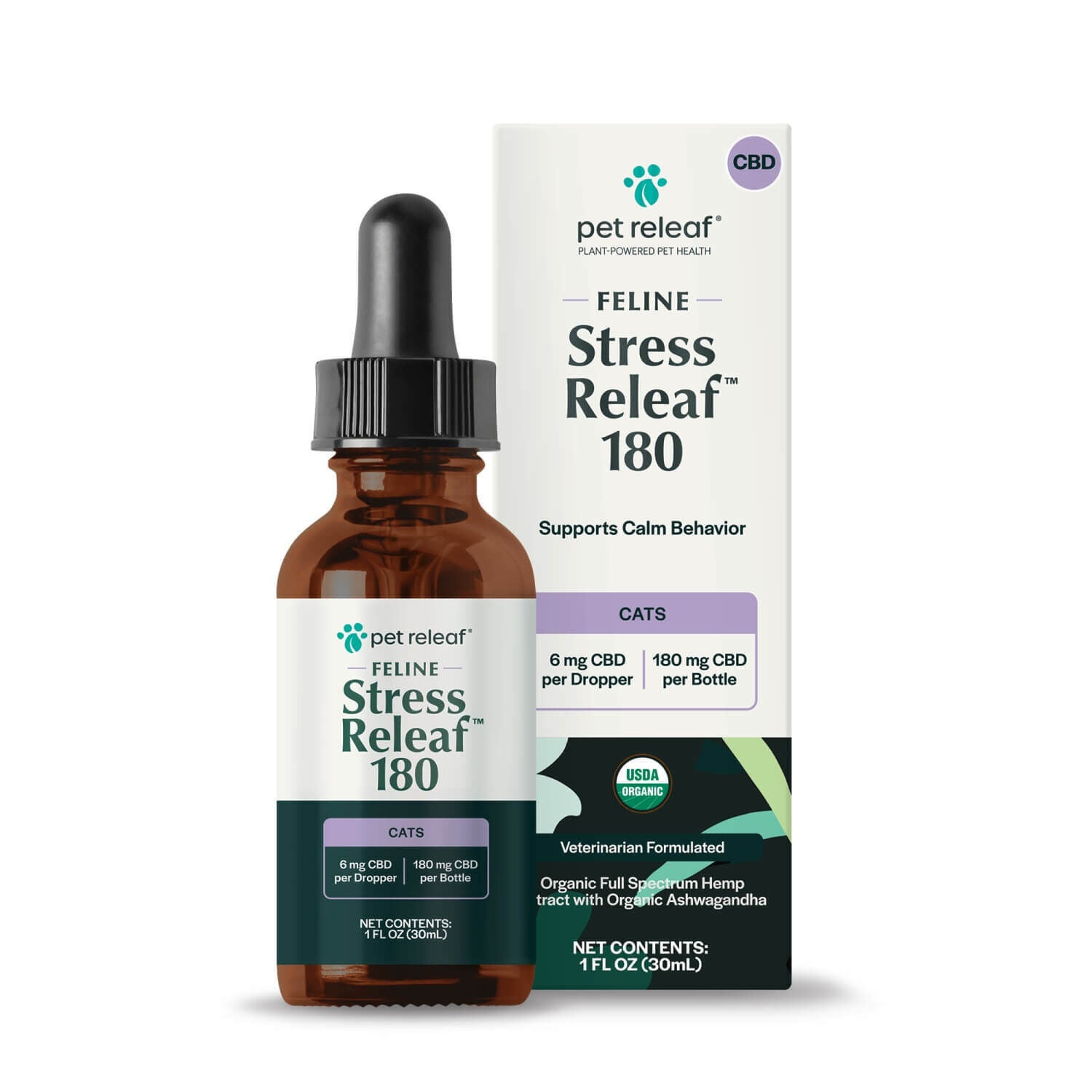 Pet Releaf Ret Releaf Usda Organic Feline Stress Releaf 180Mg Calming Cbd Oil For Cats With Ashwagandha And Catnip