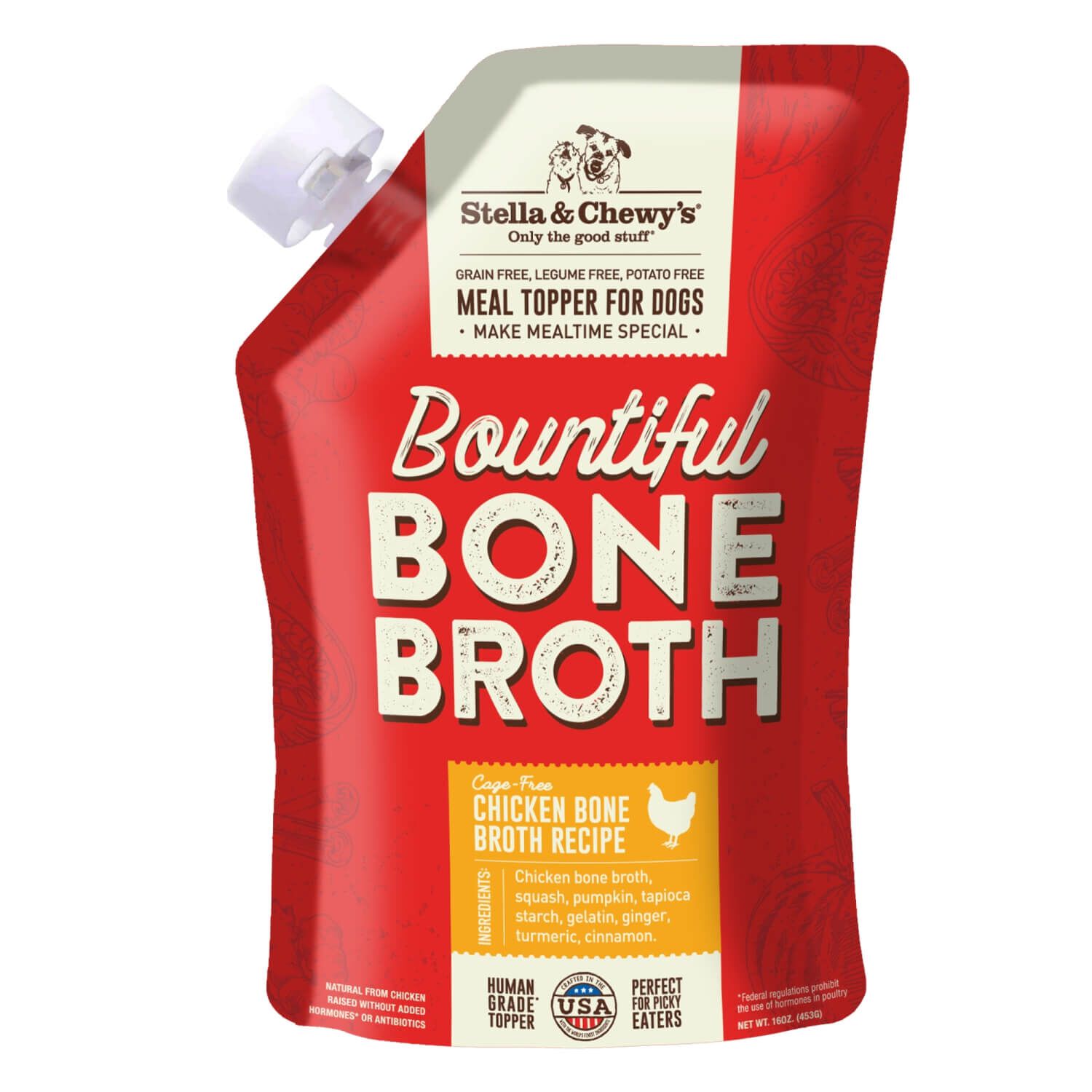 Stella & Chewy's Bountiful Bone Broth Cage Free Chicken Recipe Wet Dog Food Topper, 16-Oz