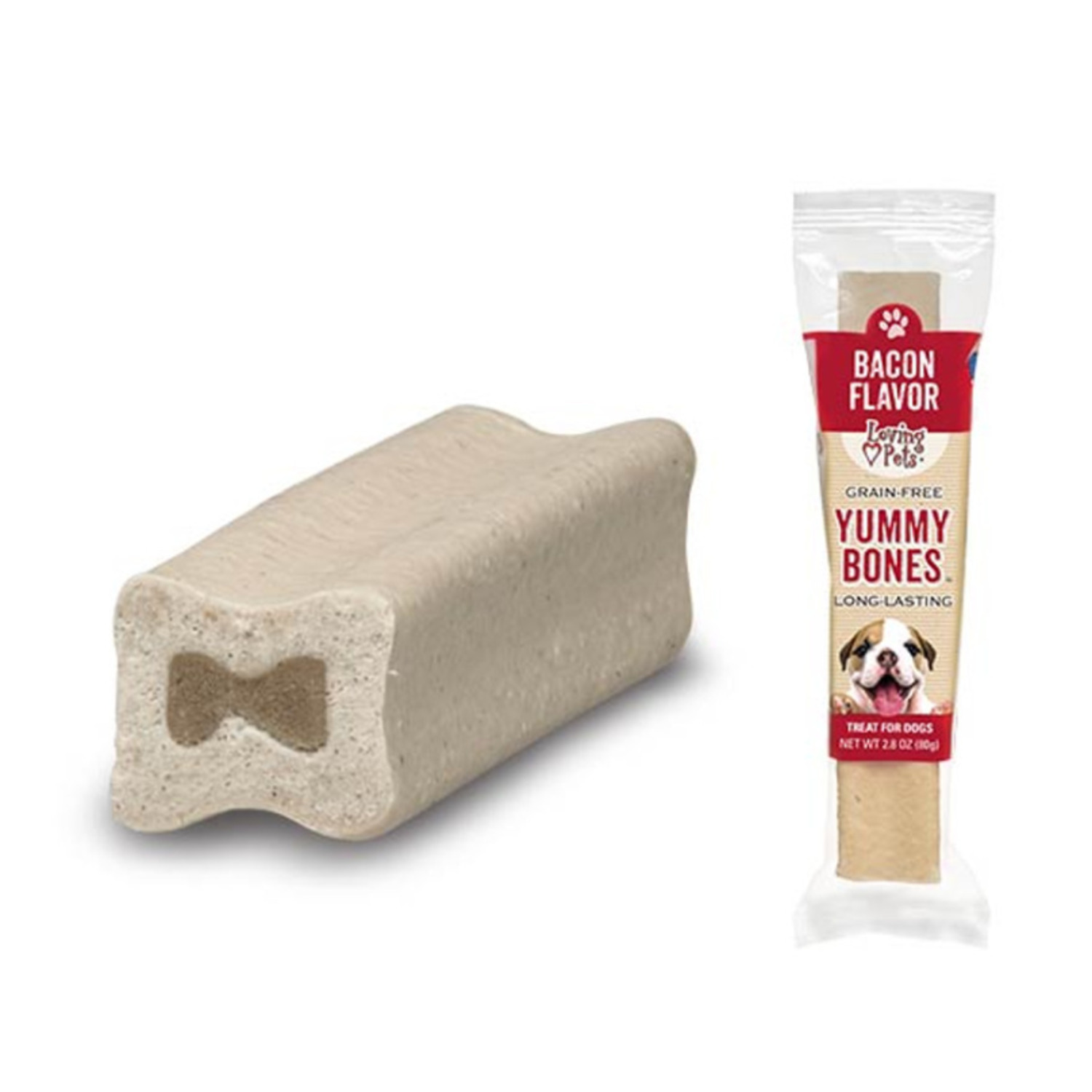 Loving Pets Yummy Bone Flavor Filled Dog Treat, Bacon, 2.8Oz