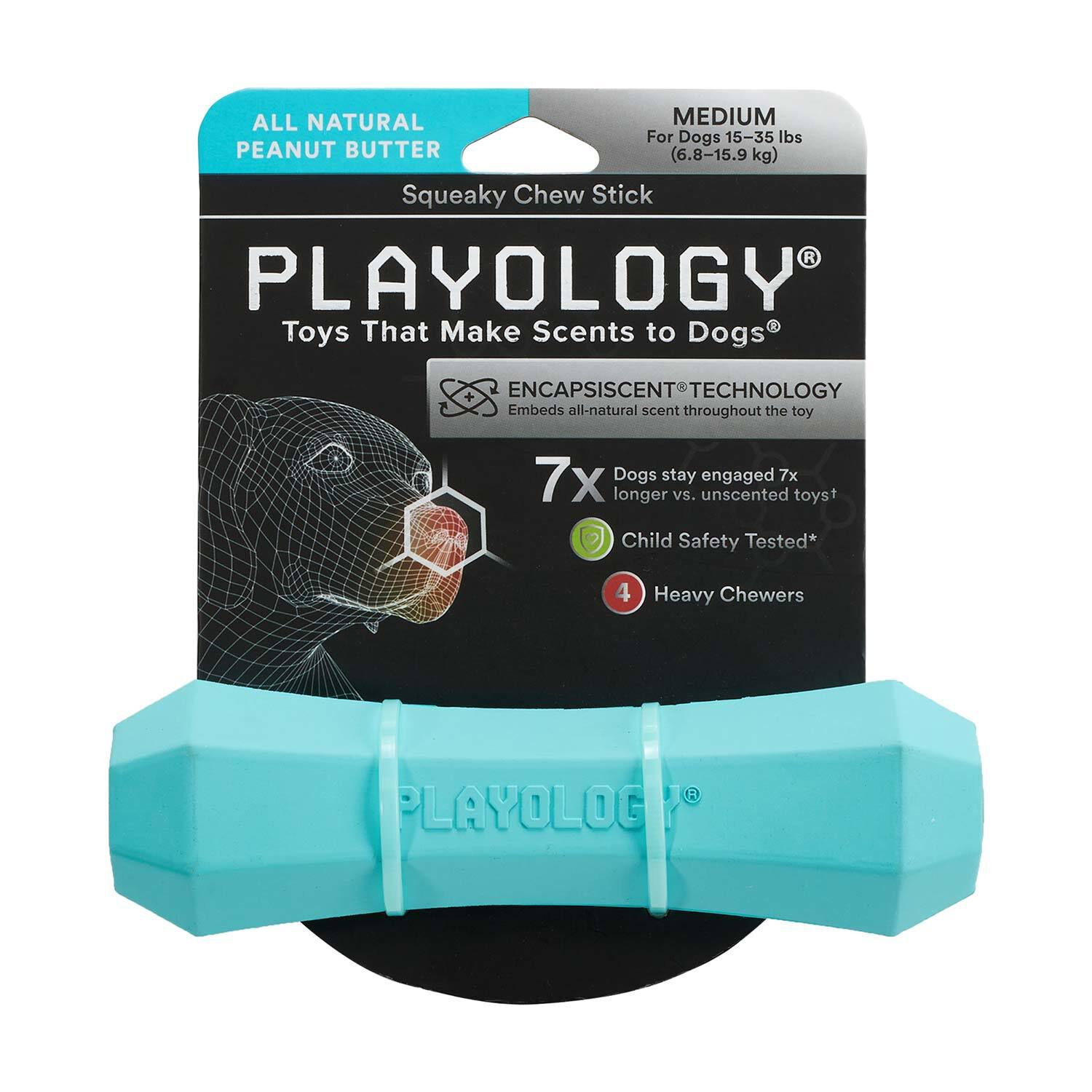 Playology All Natural Peanut Butter Scented Squeaky Chew Stick Dog Toy