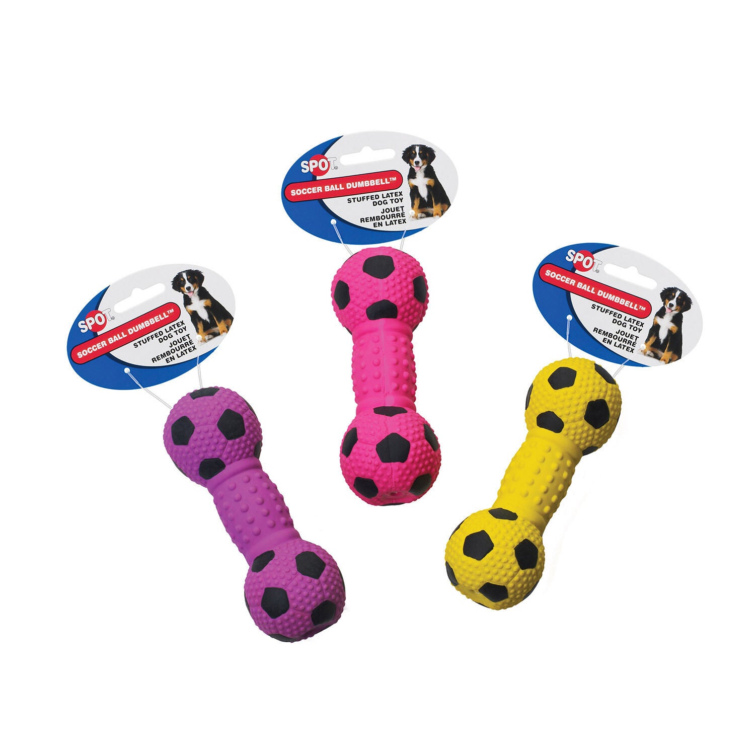 Spot Stuffed Latex Soccer Ball Dumbbell Dog Toy, Assorted