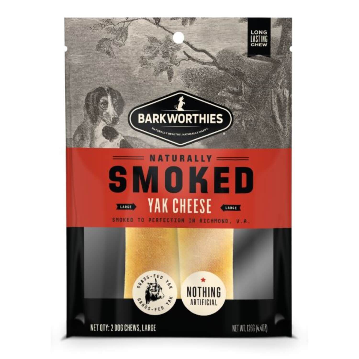 Barkworthies Smoked Yak Cheese Long-Lasting Dog Treats - Large, 2-Pack