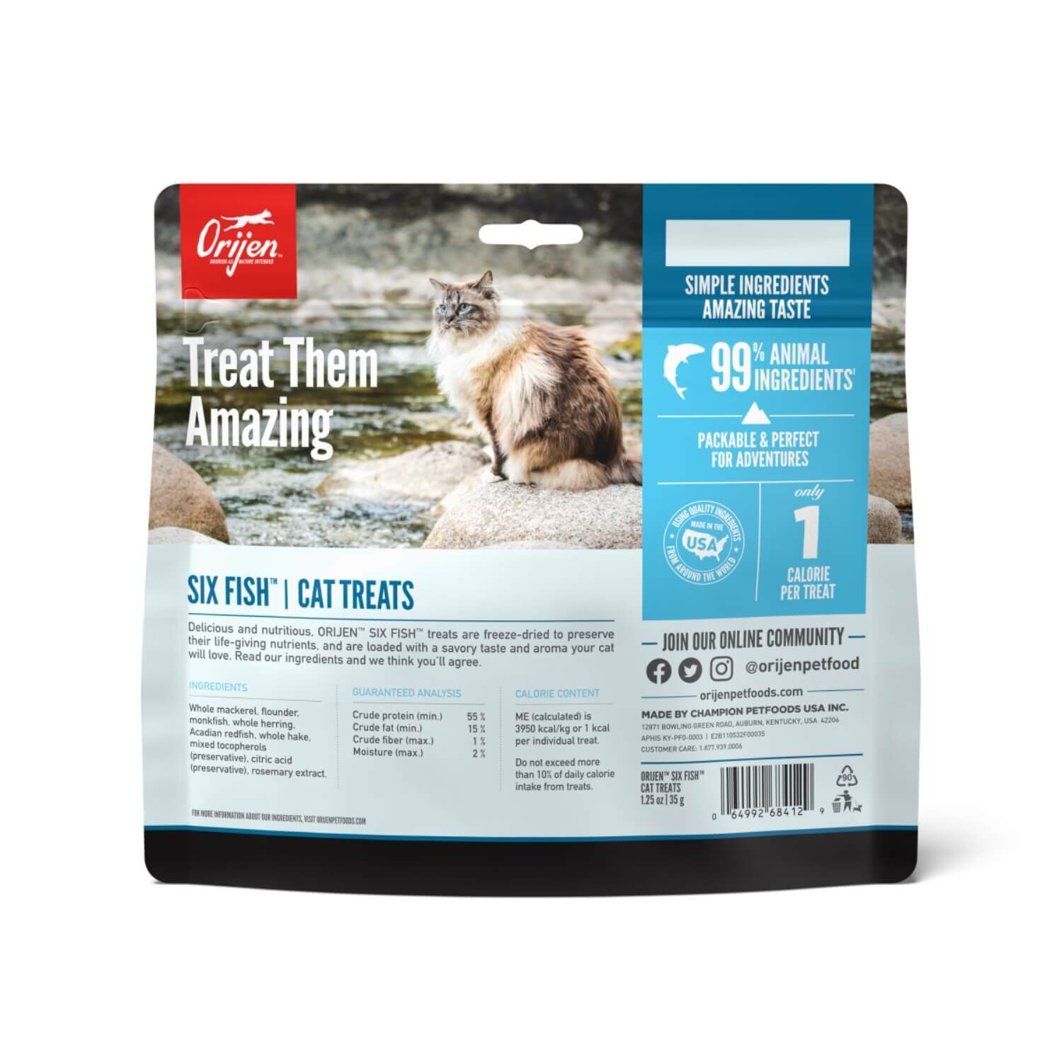 Orijen Freeze Dried Cat Treats, Grain Free, Natural & Raw Animal Ingredients, Six Fish Flavor, 1.25 Oz