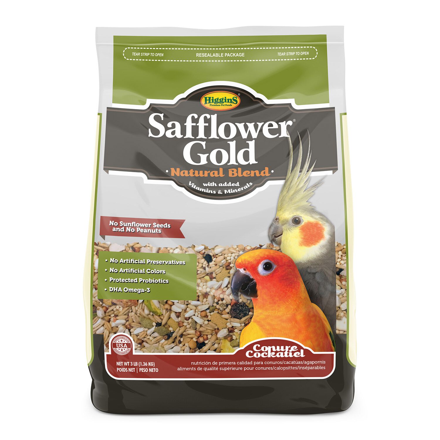 Higgins Safflower Gold Conure/Cockatiel Bird Food