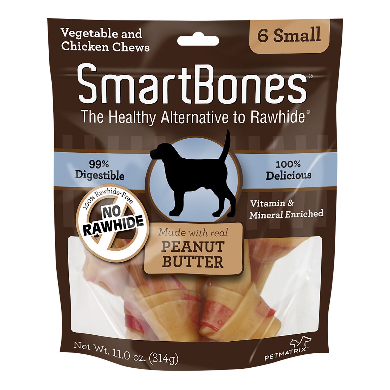 Smartbones Small Peanut Butter Rawhide Alternative Chews Dog Treats, 6 Pack