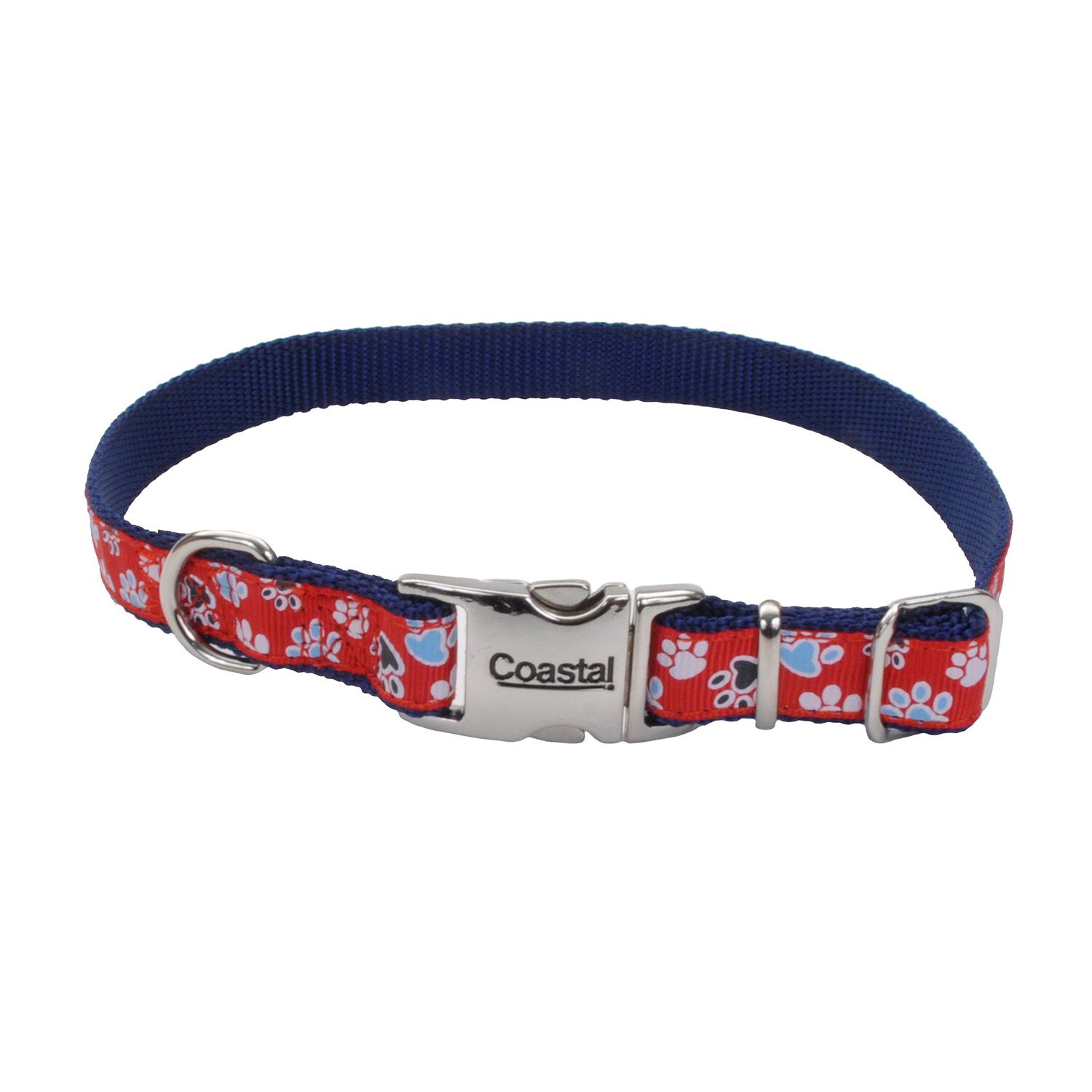 Coastal Pet Products Pet Attire Ribbon Adjustable Nylon Dog Collar With Metal Buckle - Red & Blue