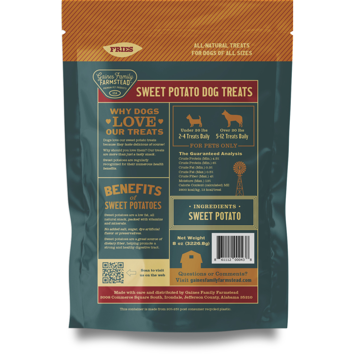 Gaines Family Farmstead Sweet Potato Fries Grain-Free Dog Treats, 8Oz