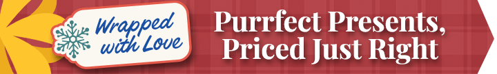 Wrapped with love gift tag "Purrfect presents, priced just right