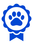 Platinum paw print in a blue ribbon