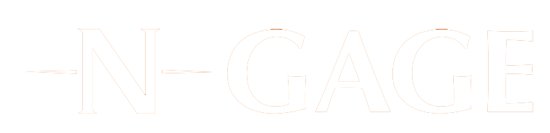 The N-Gage logo in bold white text with horizontal lines extending from the sides of the "N" and the "E" against a black background.