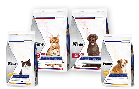 A promotional graphic showing Performatrin Prime puppy food with the text "New Brand & Look, Same Great Formula" and a "Only at Pet Supermarket" label.