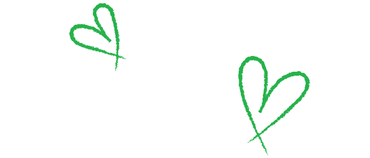 two chalk outline green hearts