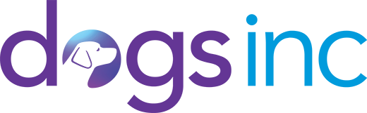 Dogs Inc logo in purple and blue