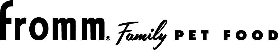 Fromm Family Pet Food logo with plates of gourmet pet food on either side.