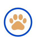 Bronze paw print in a blue circle